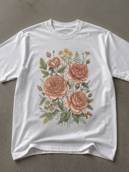 Gildan Tops - Floral Rose Bouquet Art Print Graphic Tee